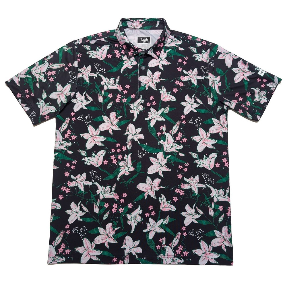 WAGGLE Golf Patron Masters Azalea Print Polo Shirt Floral Green Pink Large L